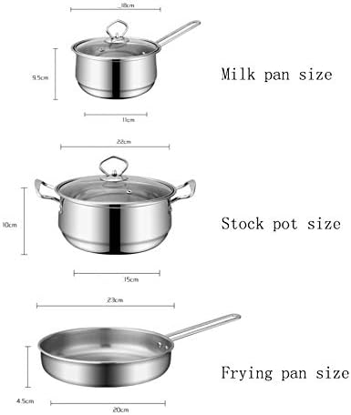 3pcs/Set Stainless Steel Cookware Set Flat Bottom Frying Pan Soup Pot Milk Pot Kit Induction Cooker Cooking Pan for Home