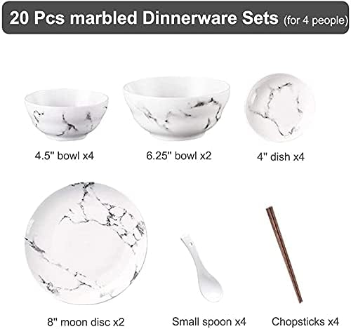 Porcelain Dinnerware Sets Plates and Bowls Sets 20-Piece Marbled Dinnerware SetsNordic Glazed Dinner Plates and Bowls SetsOven/Dishwasher Safe