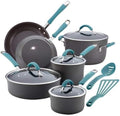 For 12-Piece Hard-Anodized Aluminum Nonstick Cookware Set in Agave Blue and Gray