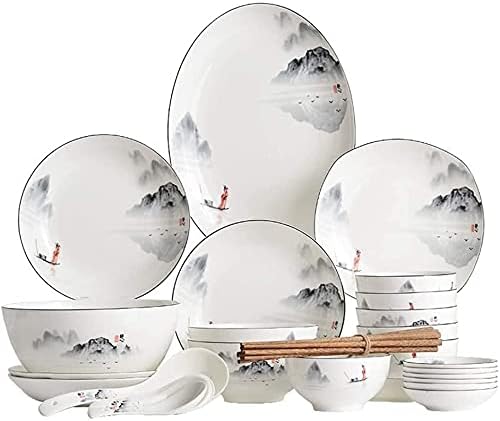 Elegant Dinnerware Set Dinner Plates Bowls Set Porcelain Dishes Dinner Sets Chinese Style Dinner Plates And Bowls In Glazed Microwave Dishware Safe Service For 6/8/10/135Pcs
