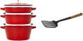 STAUB Cast Iron Set 4-pc Stackable Space-Saving Cookware Set Dutch Oven Skillet Grill Pan &amp Silicone Spatula Turner Perfectly Angled for Lifting Pancakes Sandwiches
