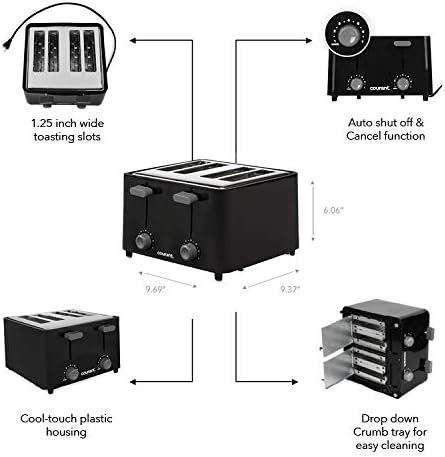 Courant Classic 4 slice Toaster with drop down crumb tray for easy cleaning Black