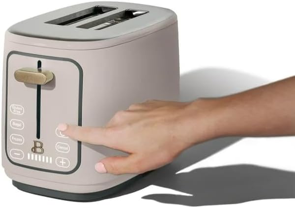 Beauti 2 Slices Toaster with Touch Activated Display 900 W Bagel/Frozen/Reheat Presets Wide Slots Easy Cleaning (Porcini Taupe)