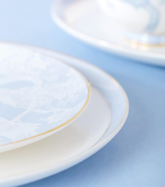 24 Piece Dinnerware SetGold Pattern Bone China Plate Scratch Resistant Microwave Oven Dishwasher Safe (24pcs)