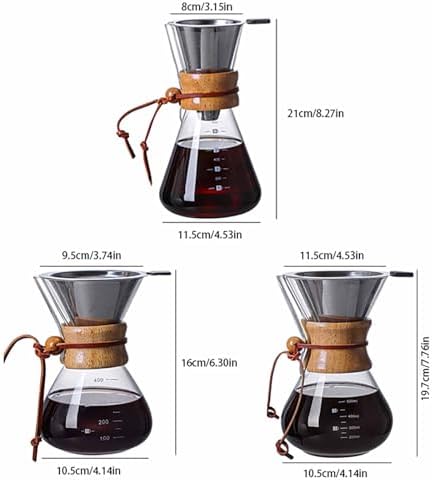 GS Pour Over Coffee Maker - 600ML Glass Carafe with Stainless Steel Filter Reusable Drip Coffee Maker for Home Office &amp Camping - Portable 13.5 OZ Coffee Brewer