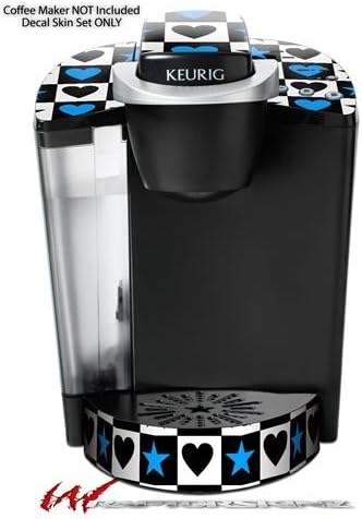 Decal Style Vinyl Skin compatible with Keurig K40 Elite Coffee Makers Hearts And Stars Blue (COFFEE MAKER NOT INCLUDED)
