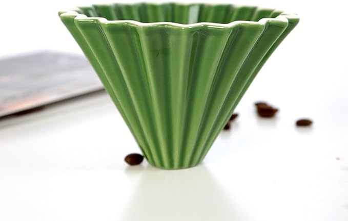 Ceramic Coffee Dripper Pour Over Coffee Maker Handmade Origami Coffee Filter Cup Flower Shape Funnel Drip Cafe Cake Cup Home(Green3-4CUP)