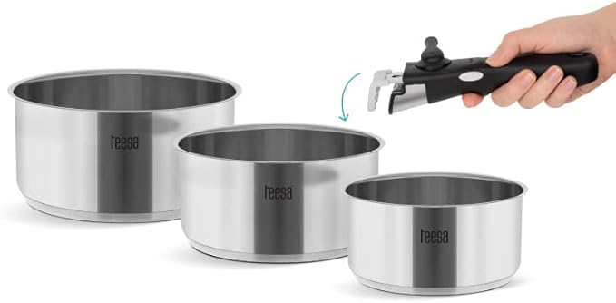 Cookware Kitchen Set with Detachable Handle Cook Expert Single Hand Stainless Steel Type 18/10 All Types of Stoves TSA0148