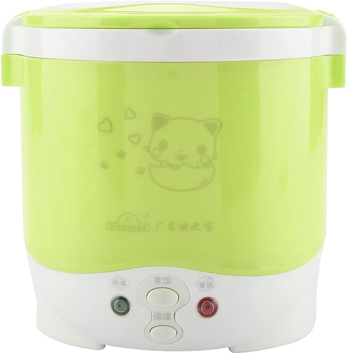 Fdit Rice Cooker 12V 100W 1L Electric Portable Multifunctional Green Food Grade PP Material for Car and Home
