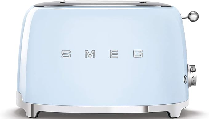 Smeg TSF01PBUS 50's Retro Style Toaster Bundle with Bamboo Tongs - (Pastel Blue) 2 Slice