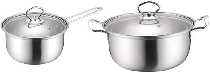 Cooking Pot Frying Pan2 Pots 4 Pieces Set Stainless Steel Pot Frying Pan Set Pressure Cooker Milk Soup Pot Cooker Kitchen Cookware (A) vision