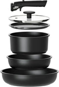Nonstick Detachable Pots and Pans Set 6 Pieces Induction Cookware Set Oven/Dishwasher Safe Easy for Storage