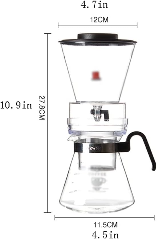 JITEM Cafetera Glass Ice Cold Dripper Coffee and Tea Maker Manual Dripper Brewer Maker with Filter Adjustable Water Flow Tabletop Coffee Maker for Coffee or Tea
