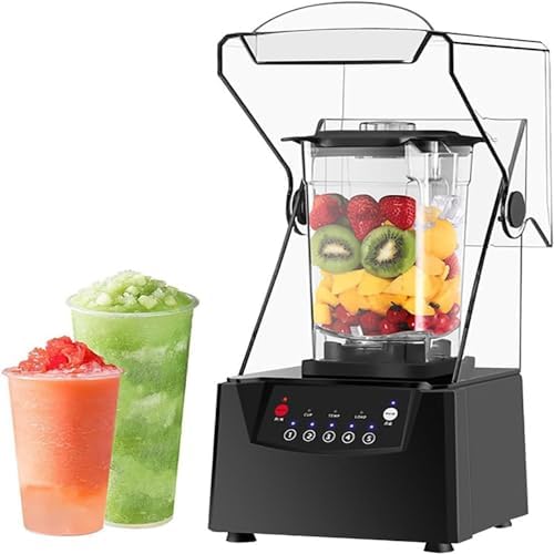 Super Quiet Commercial Blender with Soundproof Enclosure Heavy Duty Ice Crushing Machine Self-Cleaning 4D Blades Professional Smoothie Maker 2 Crushed Cups Included