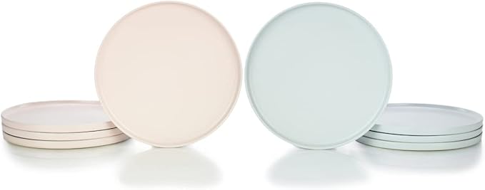 Everything Kitchens Modern Flat Dinnerware Collection (Soft Pink &amp Stone Gray 8-Piece Dinner Plate Set)
