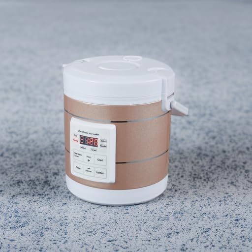 1.6L Rice Cooker 12V 24V 110V Mini Car home Multifunctional Small Rice Stove Cooking Heating and Keeping Warm Function Fast Cooker Gold (1601-1)