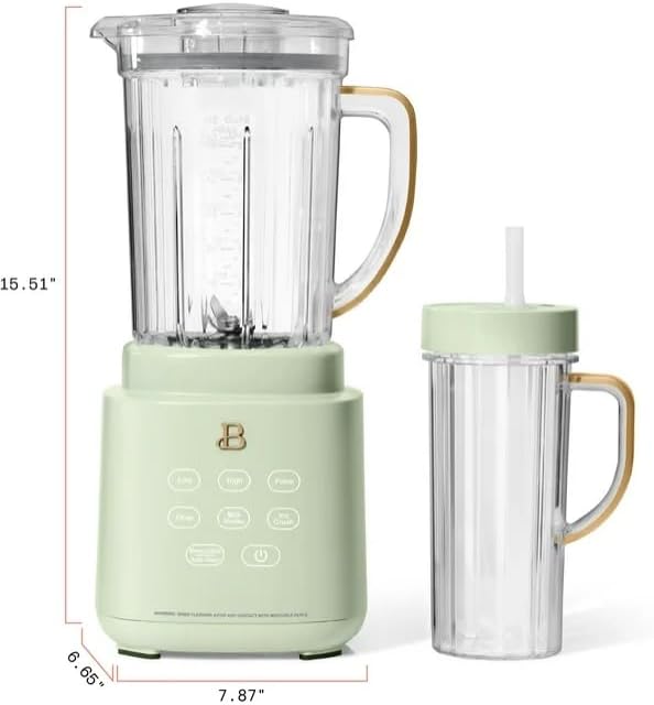 Beauti Power Exact Blender System with 700 W Motor 50oz Tritan Jar 20oz Single-Serve Cup No Drippy Sippy Lid 3 Speeds &amp 4 Pre-sets Dishwasher-Safe Parts Travel Cup Included (Sage Green)