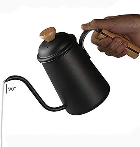 Coffee Press Long Narrow Spout Coffee Pot 304 Stainless Steel Wooden Hand Pour Over Drip Kettle for Coffee Maker Pots(Silver)