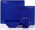 16 Piece Square Beaded Stoneware Dinnerware Set Blue