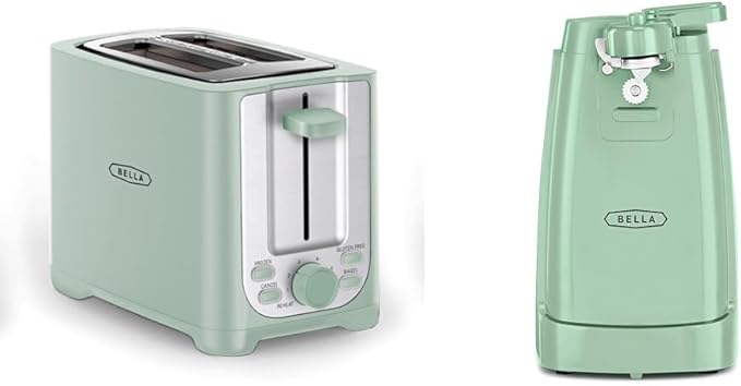 BELLA 2 Slice Toaster with Auto Shut Off - Extra Wide Slots &amp Removable Crumb Tray and Cancel &amp Electric Can Opener and Knife Sharpener Multifunctional Jar and Bottle Opener