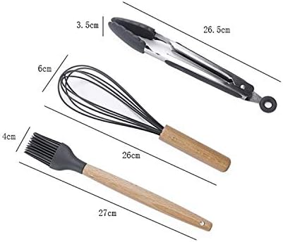 Kn082 11 in 1 Wooden Handle Silicone Kitchen Tool Set with Storage Bucket(Black) Cookware Set Cookware Picnic Boiler Cookware (Color : Green)