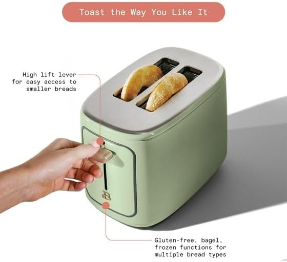 New beautifull 2-Sliice Digital Toaster with Touch-Activated Display Adjustable Browning Control Auto Shut-Off by D'rew Barry'more (Sage Green)