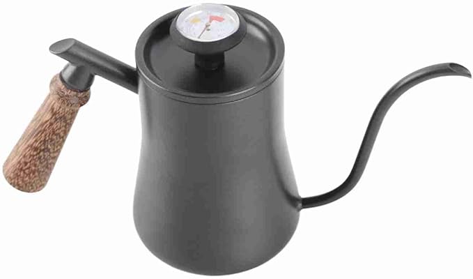 550ml Gooseneck Coffee Kettle Pour Over Coffee Maker with Thermometer Stainless Steel Leakproof Rustproof Kettle Ideal for Home Baristas &amp Enthusiasts (Black (thermometer model))