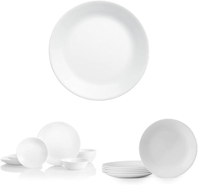 Corelle Vitrelle 4-Pieces 10.25 Glass Dinner Plates &amp Vitrelle 18-Piece Service for 6 Dinnerware Set &amp Vitrelle 6-Piece Salad Plates Set