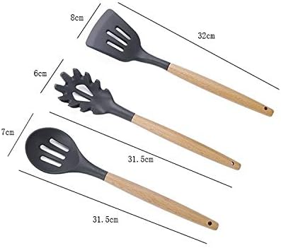Kn082 11 in 1 Wooden Handle Silicone Kitchen Tool Set with Storage Bucket(Black) Cookware Set Cookware Picnic Boiler Cookware (Color : Green)