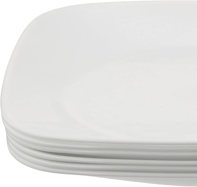 Corelle Vitrelle 6-Piece Salad Plates Set Triple Layer Glass and Chip Resistant Square 9-Inch Plates White &amp Vitrelle 28-oz Soup/Cereal Bowls Set of 6 Chip &amp Crack Resistant Dinnerware Bow