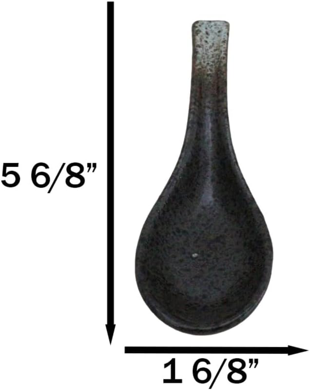 Ebros Gift Artistic Charcoal Grey Tone Hakumu Ceramic Collection Dinnerware Serveware Kitchenware Set Asian Japanese Restaurant Supply (Pack Of 6 Ladle Hook Style Soup Spoons)