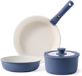 5 Pcs Pots and Pans Non-Stick Stackable Kitchen Cooking Set Oven Safe Cookware Set with Detachable Handles Navy Blue Induction Ready for Kitchen Applications