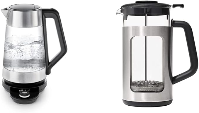 OXO Brew Adjustable Temperature Kettle Electric Clear &amp Brew Stainless Steel French Press Coffee Maker – 32oz