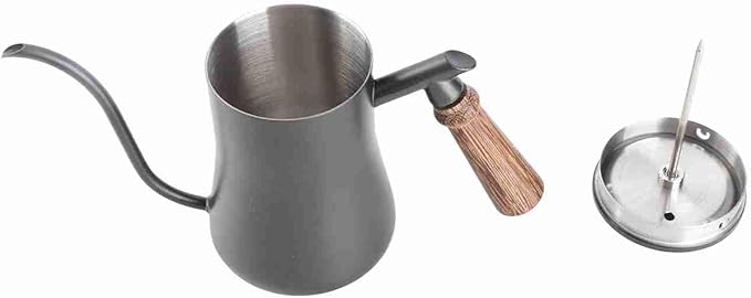 550ml Gooseneck Coffee Kettle Pour Over Coffee Maker with Thermometer Stainless Steel Leakproof Rustproof Kettle Ideal for Home Baristas &amp Enthusiasts (Black (thermometer model))