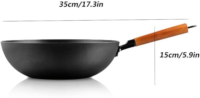 Cooking Pot Deep Saute PanWok32CM Diameter Fine Iron WokThick Uncoated Potwith Stand Glass CoverPhysical Non-StickGas Induction Cooker Frying Pans