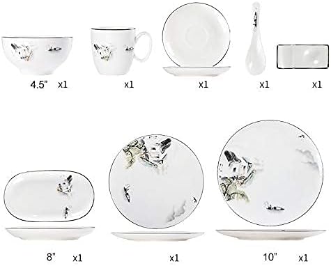 Bone China Dinnerware Set Ceramic N Plates Cups and Saucers Landscape Painting Style Dinnerware Set Chinese Style Dinner Set for Home Hotel