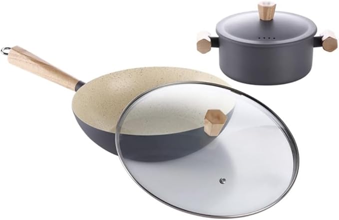 Kitchen s 3 Pcs Wok Soup Pot Iron Non-Stick Frying Pan Soup Pot Set with Cover Kitchen Cooking Pot Cooking Set Cooking Pots(