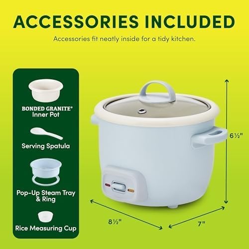 4-Cup Cooked 2-Cup Uncooked Rice Cooker &amp Food Steamer with Nonstick Ceramic &amp Pop-Up Steam Tray - Blue