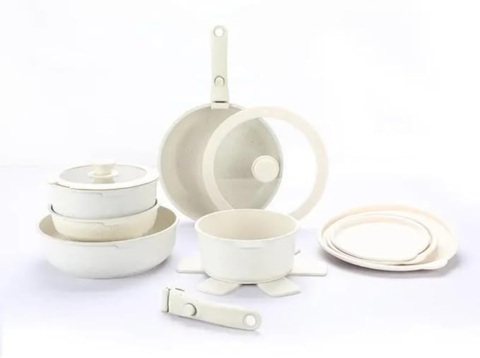 17pcs Non-stick Pots and Pans Set Aluminum Saucepan Frying Pan Milk pot Cookware Set Removable Handle Universal stove