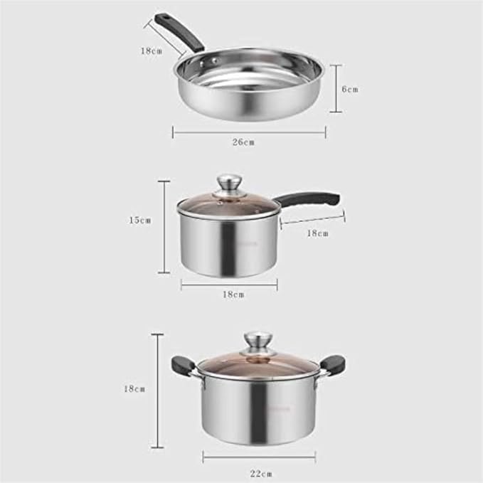 3-Piece Stainless Steel Cookware Set Non-Stick Soup Pot Induction-Compatible 304 Stainless Steel Pots with Bakelite Handles