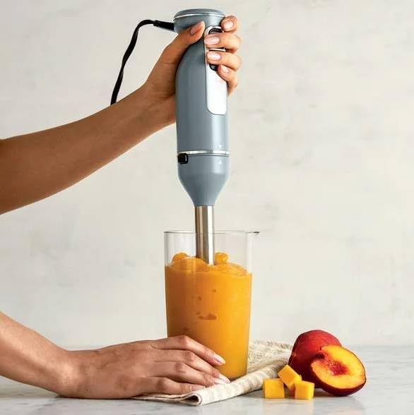 Immersion Hand Blender with Whisk Attachment 650 Watt Electric Stick Blender 3 Speed Handheld Blender with Blending Cup Dishwasher Safe Parts Gray