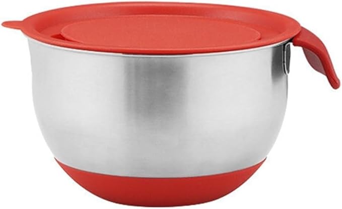 Stainless Steel Salad Mixing Bowl With Scale Non-Slip Silicone Lid Base Egg Beater Fruit Bowls Kitchen Utensils(22cm)