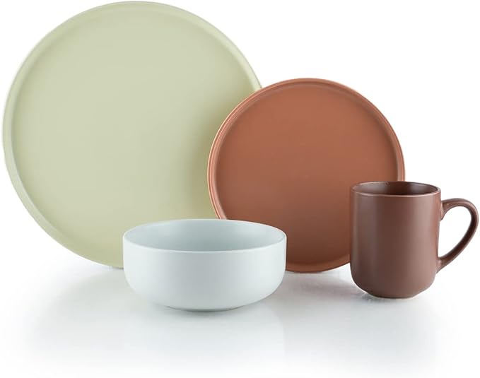 Everything Kitchens Modern Flat Dinnerware Collection (Leona 16 Piece Dinnerware Set)