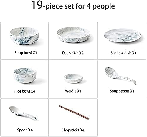 Dinnerware Sets Dish Set Ceramic Dinnerware Sets Ins Nordic Creative Plate and Bowl Set Marble Pattern Kitchen Kitchen Plate Set Dishwasher Microwave Safe51Pcs