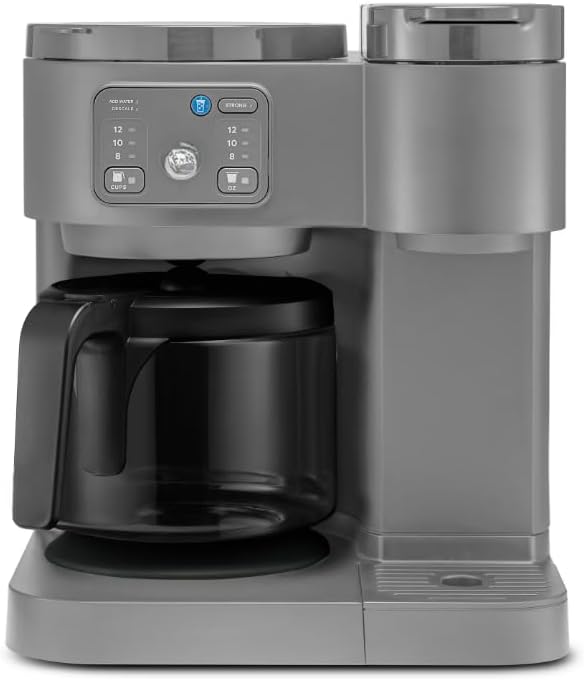 KeuriigK K Duo Essentials Hot &amp Iced Single Serve K Cup Pod Coffee Maker &amp Carafe Multiple Sizes (8 10 or 12 oz) 12 cup glass carafe (Grey)
