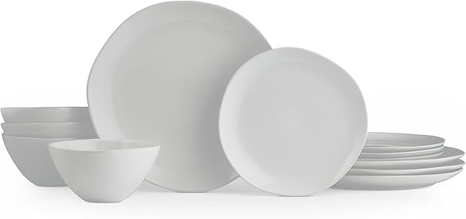Portmeirion Sophie Conran Arbor 12 Piece Dinneware Set | Organic Shape Stoneware Serving Plates | Appetizer Buffet Dinner and Lunch Plates | Dishwasher Safe