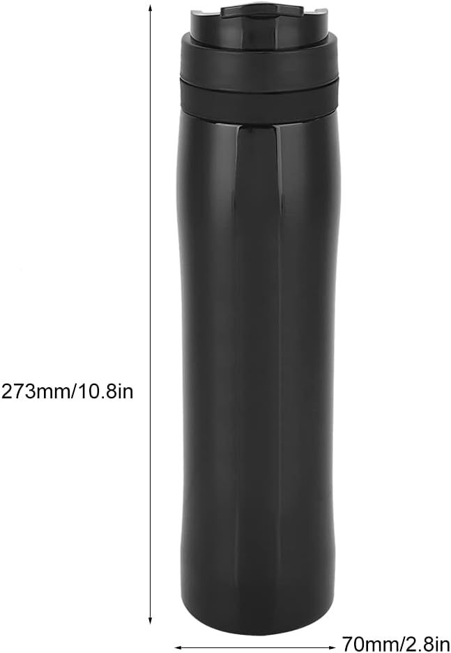 Stainless Steel Portable Coffee Maker Pot Bottle Coffee Dispenser with Portable Pressure Filter Outdoor Office for Coffee Tea(black)