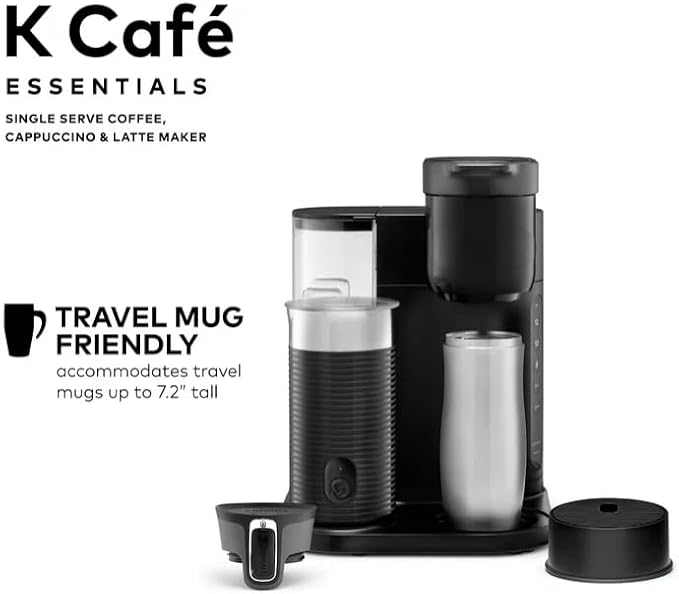 KeuriigK K Cafe Essentials Single Serve K Cup Pod Coffee Latte and Cappuccino Maker Built In Milk Frother Latte &amp Cappuccino Brewer Espresso Shot 3 Brew Sizes 42 oz Water Reservoir color Bl