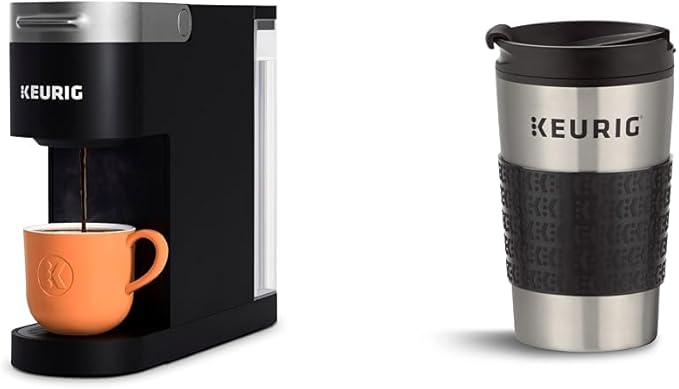 Keurig K- Slim Single Serve K-Cup Pod Coffee Maker Multistream Technology Black &amp Travel Mug Fits K-Cup Pod Coffee Maker 1 Count (Pack of 1) Stainless Steel