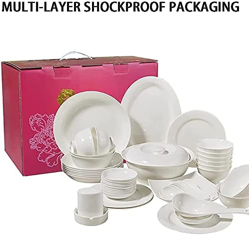 Dinnerware Sets - Luxury Gift Dishes Service Set Pure White Dinnerware Set Bone China Dishes and Dishes Set Ceramic Soup Bowl Dishwasher Microwave Safe for 10 People